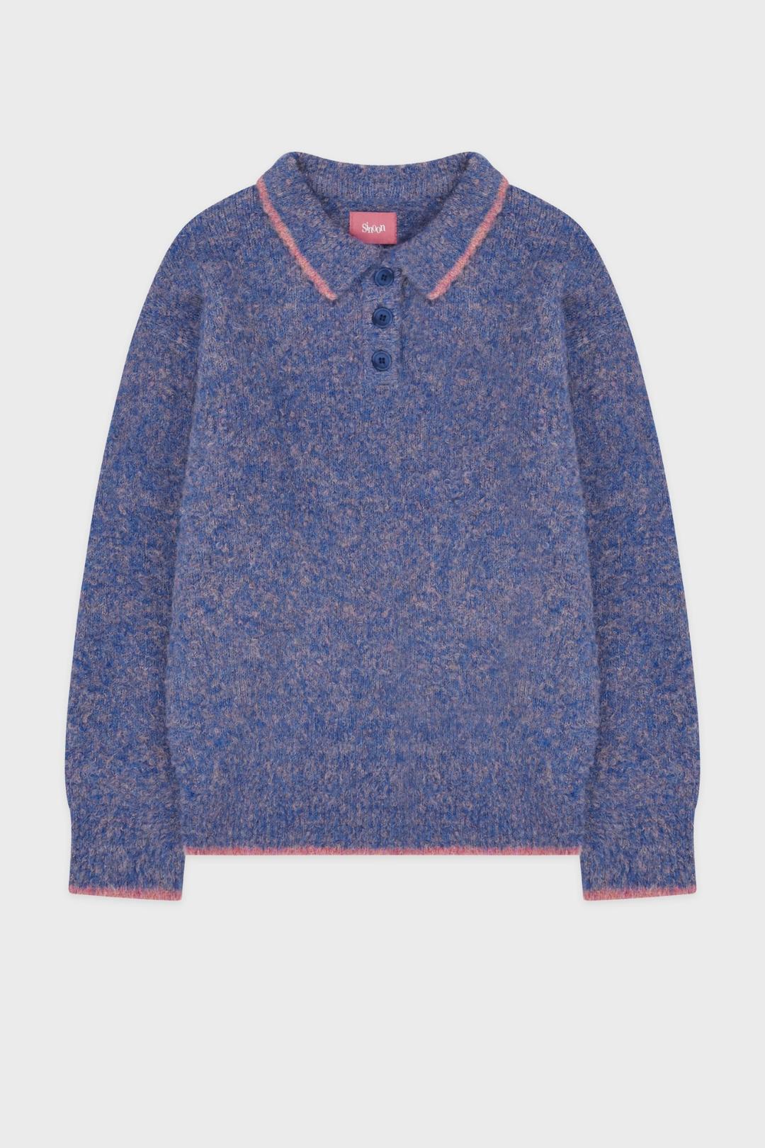 Mixed Boucle Collar Knit (Blue)
