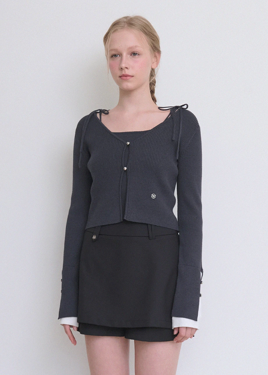 [44-120]  Raina Layered Cardigan-Sleeveless Setup  레이나 레이어드 가디건-슬리브리스 셋업 (가을-봄-데일리룩-페미닌룩-캐주얼룩-셋업-가디건-슬리브리스-골지-브이넥-세미크롭-콩단추-빅사이즈-자체제작)