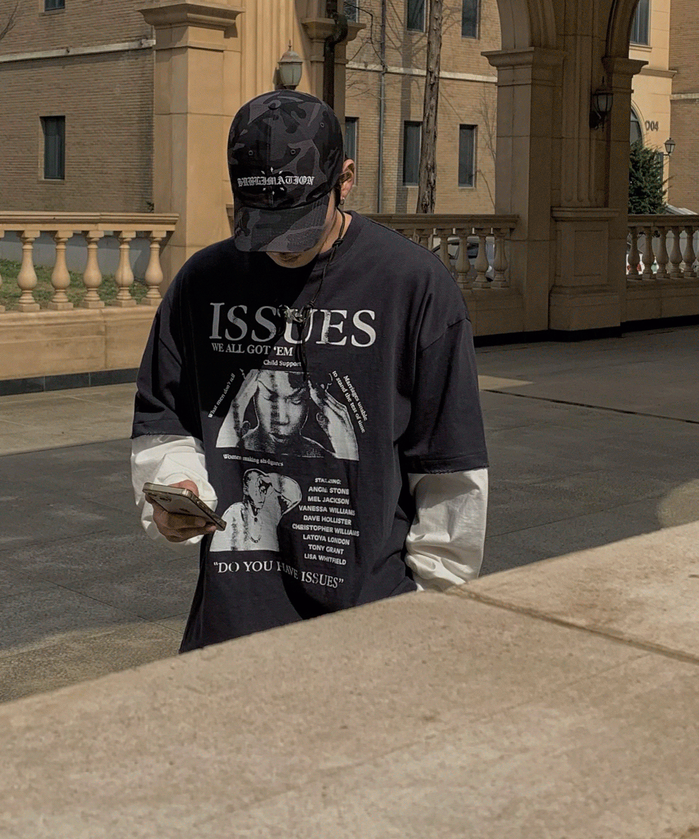 WT 배색 레이어드 나염 롱슬리브 3C