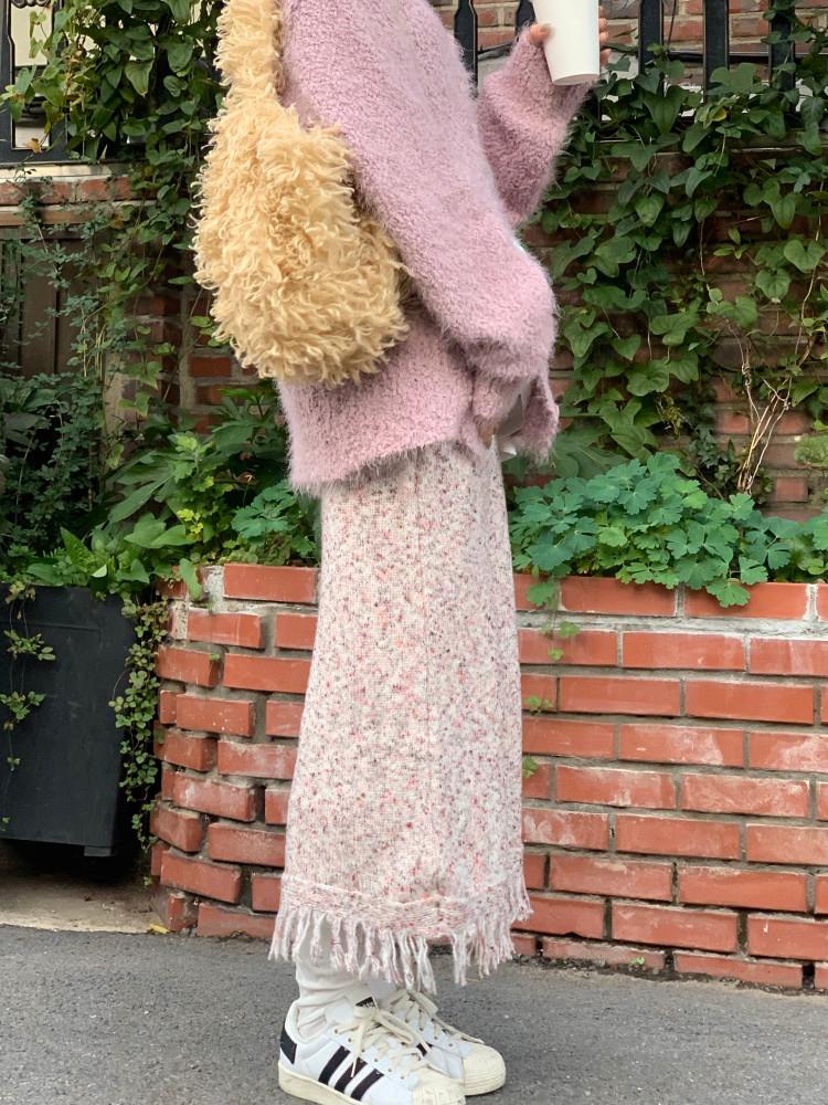 ann fringe knit skirt