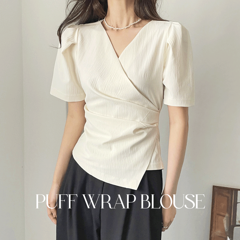 [🕊️하객룩 Best] GEE-9918 퍼프 랩 반팔 블라우스