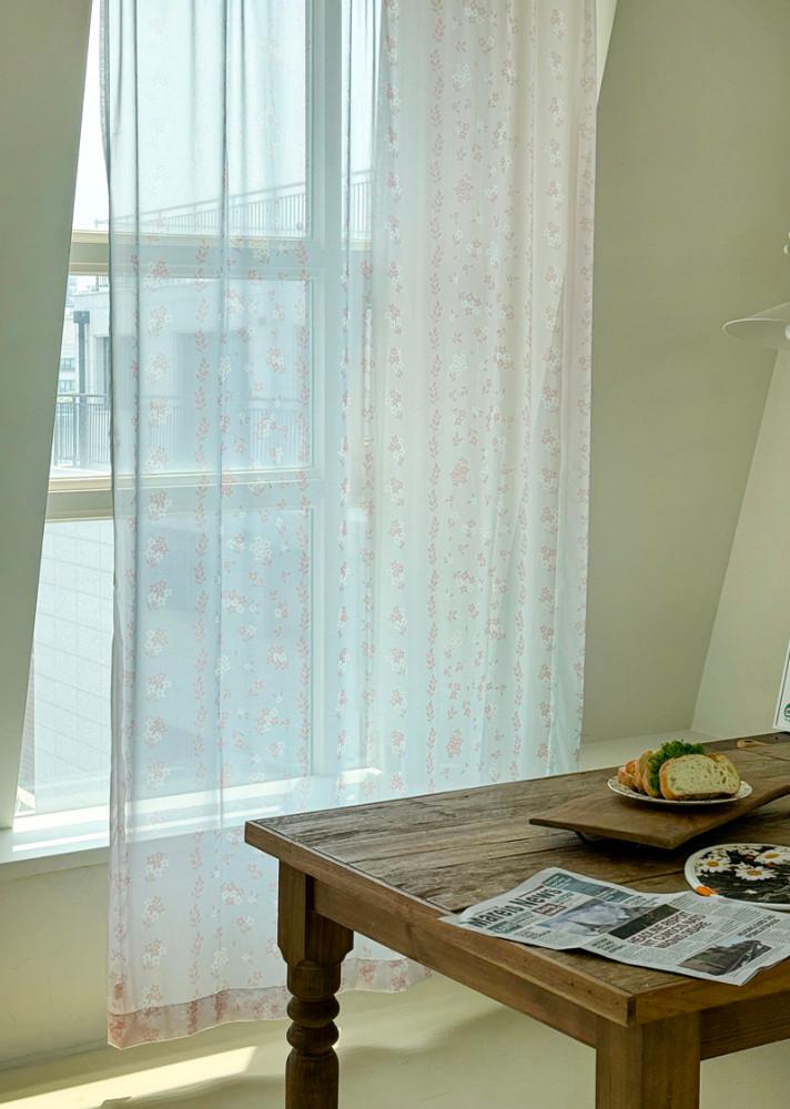 파스텔플라워 쉬폰 포인트 커튼 패브릭 창문 인테리어 패턴 디자인