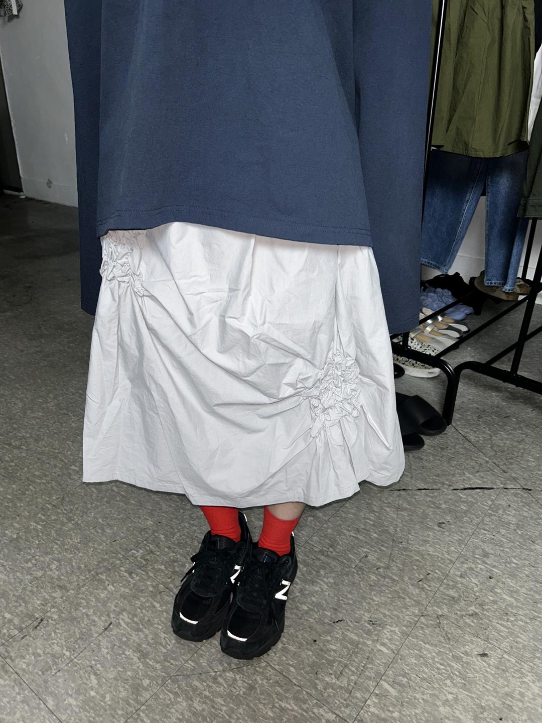 floral shirring midi skirt