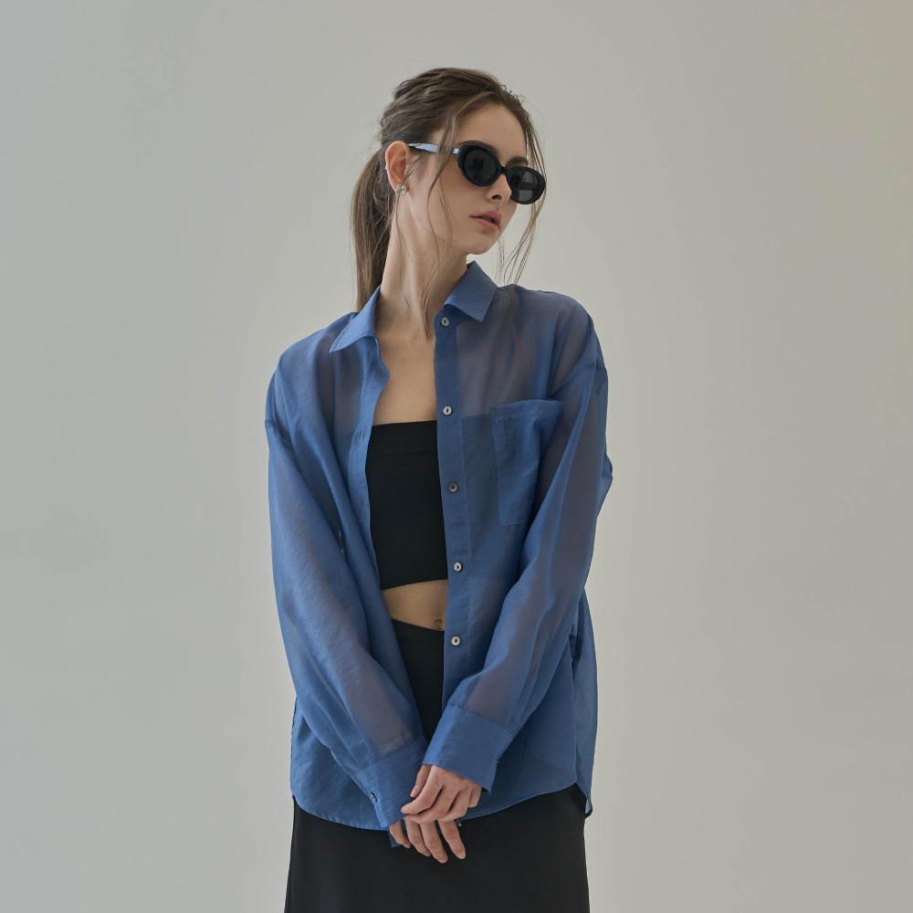 [이브니프] 오간자 오버 칼라 셔츠 3컬러 시스루 블라우스 긴팔 루즈핏 여름남방