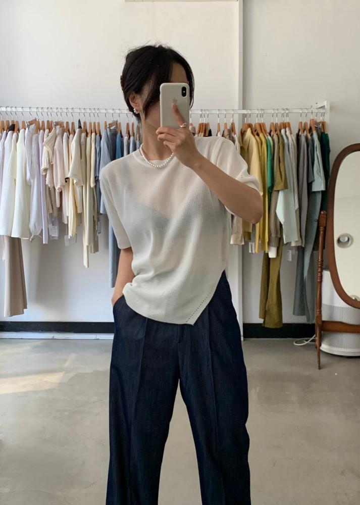 반팔니트 여름 라운드 슬릿 트임 니트 (4col)