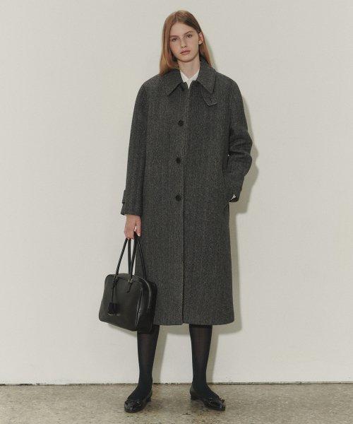 UNISEX BELTED WOOL MAC COAT CHARCOAL HERRINGBONE_UDCO3D123CG