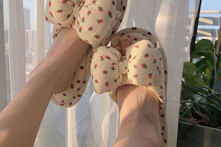 딸기 리본 실내화 슬리퍼 층간소음화 공주풍 왕리본 감성실내화 2color 3size