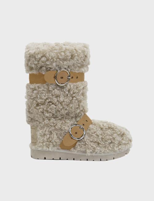 beige fur middle boots