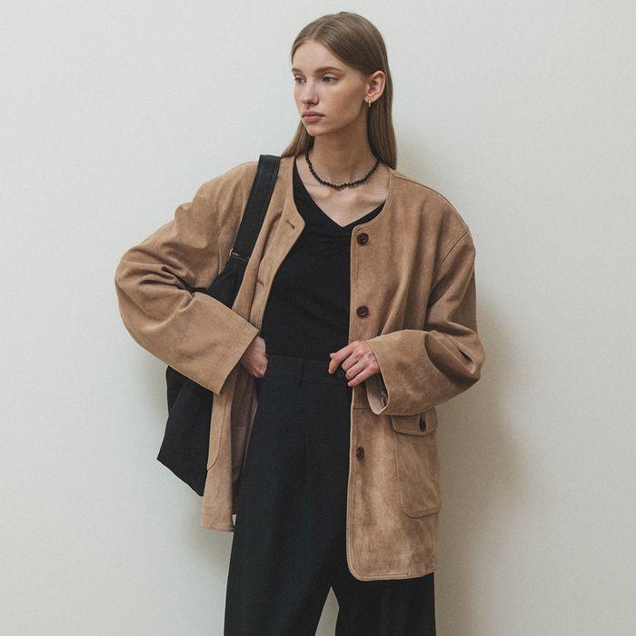 Single suede jacket_Beige