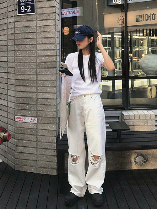 텔 데미지 와이드 팬츠