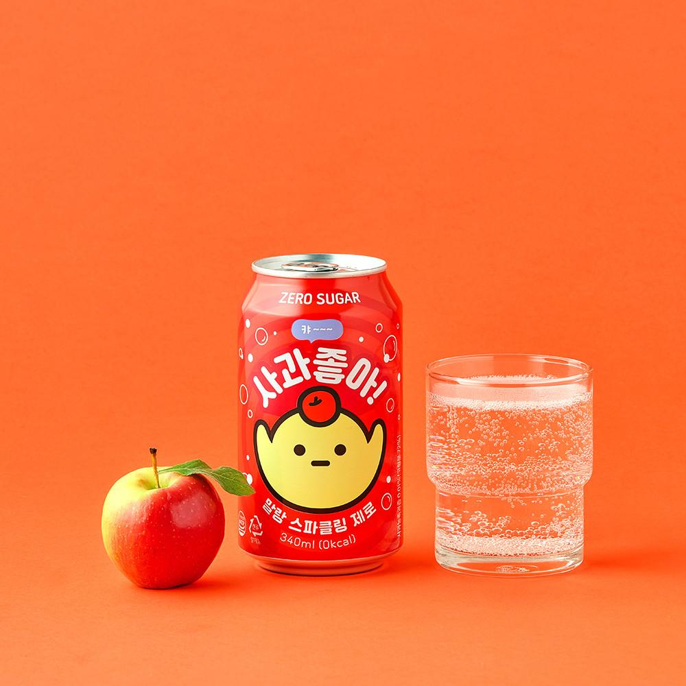 인아웃 사과좋아 말랑 스파클링 제로 탄산음료 340ml (0칼로리 무설탕 과일탄산 사과) [원산지:상세설명에 표시]