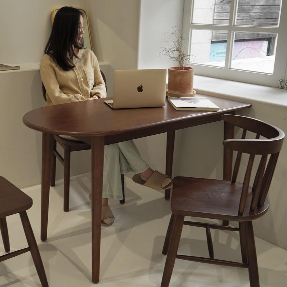 자야캠핑 포르보 월넛 원목 반타원형 2인 4인 식탁 테이블 1200