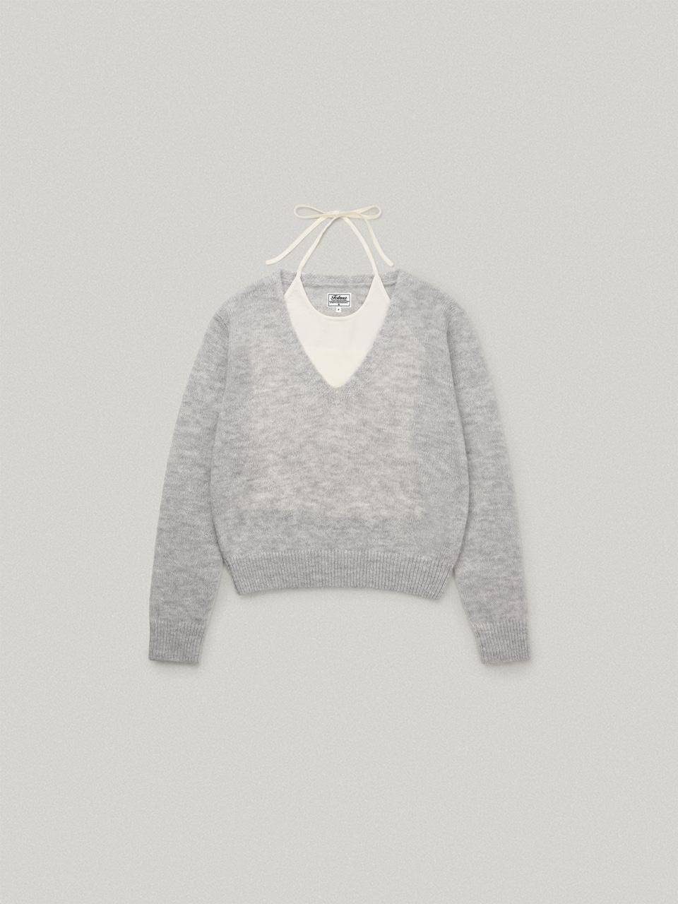 Douce V Neck Knit - Melange white두스 브이넥 니트