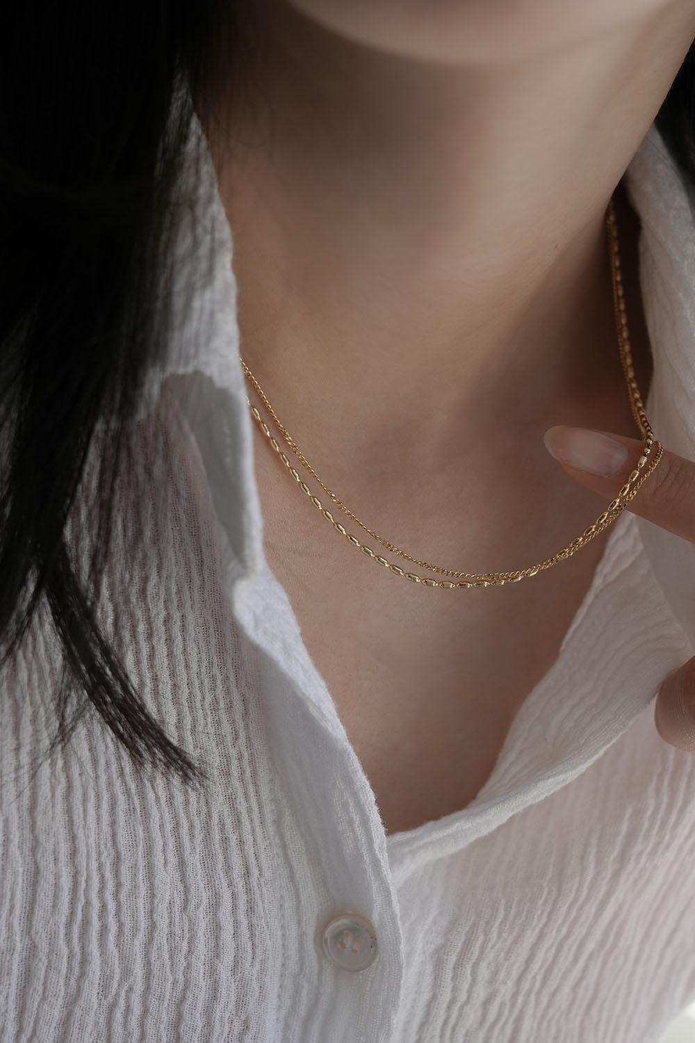 silver925 dotted line layerd necklace (2color)