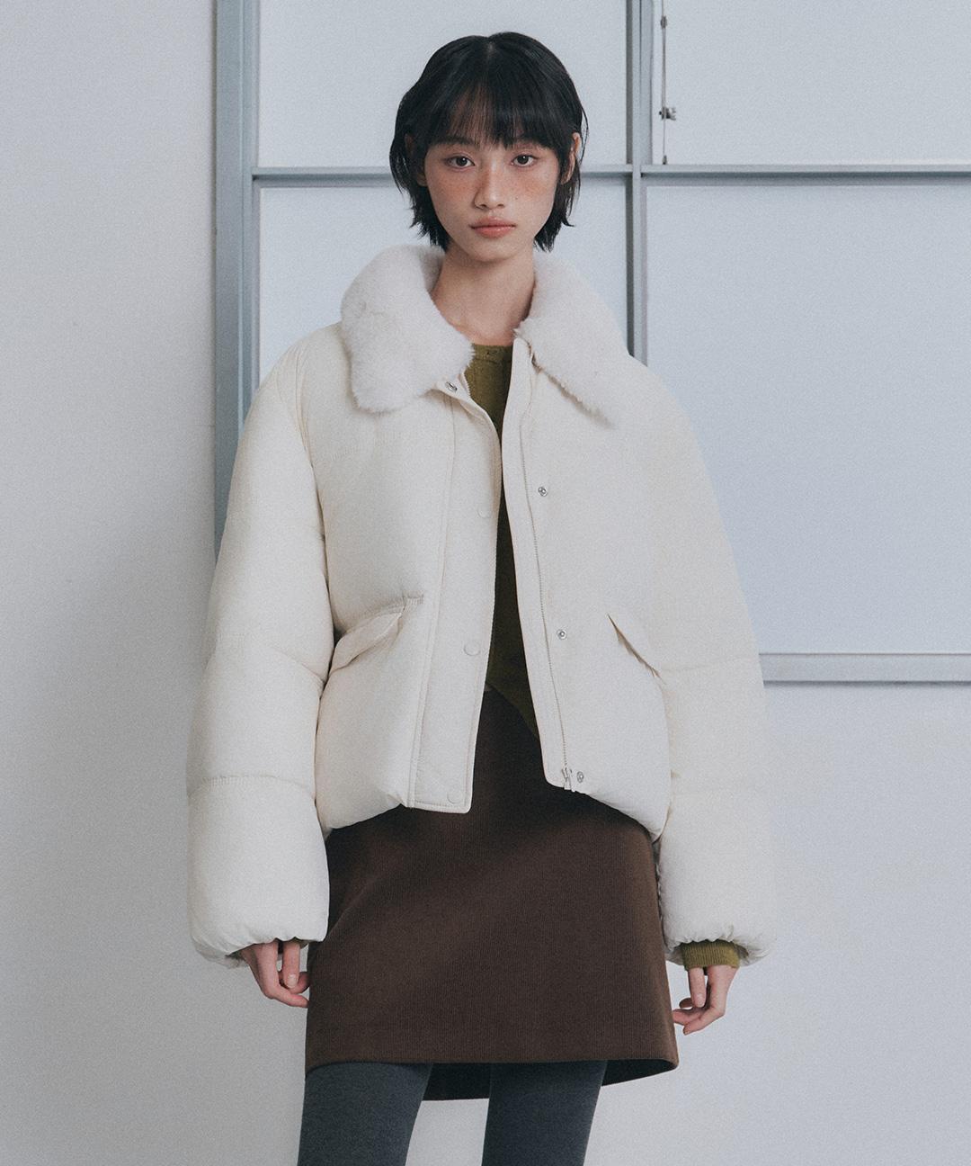 미쏘 [누적3만🏆]페이크 퍼 카라 숏 패딩_MIWJPFV0PG