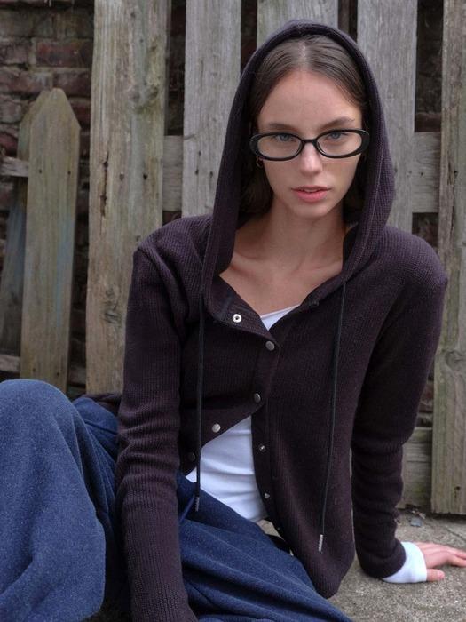 ULA WOOL HOODY CARDIGAN_BLACK