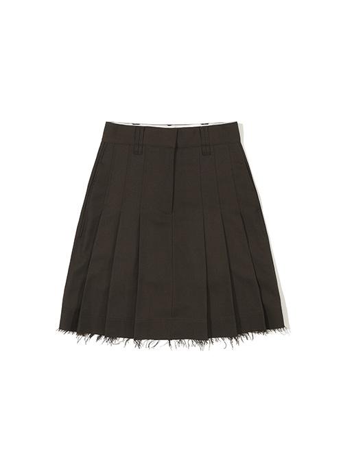 [WOMEN] CUT OFF PLEATS SKIRT_BROWN