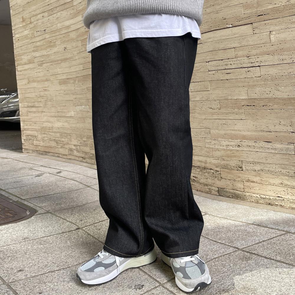 남자와이드청바지 겨울 생지데님 블랙진