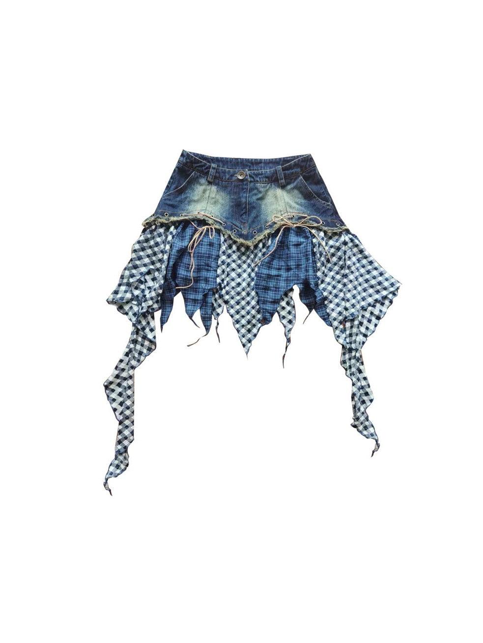 Broken Feeling Irregular Design Denim Skirt - S / blue(presale)