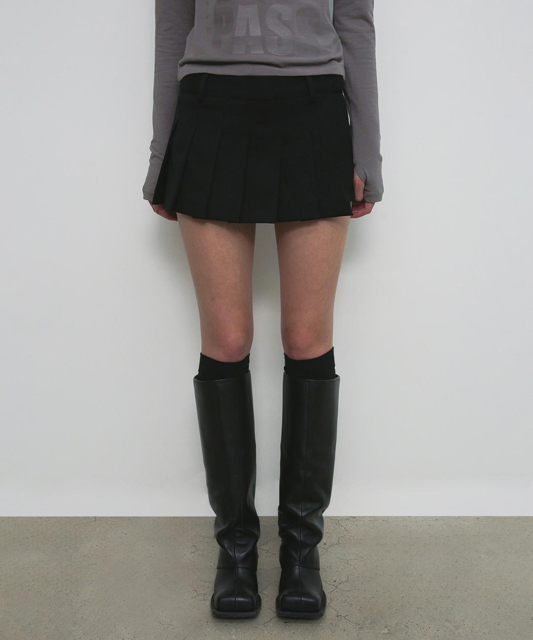 LAYERED PLEATS WRAP SKIRT PANTS_BLACK