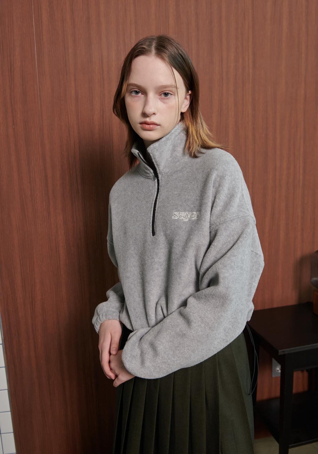 LOGO HALF ZIP UP FLEECE  - MELANGE GREY