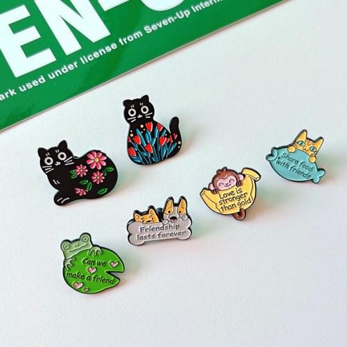 고양이 강아지 개구리 금속 뱃지(6종)
