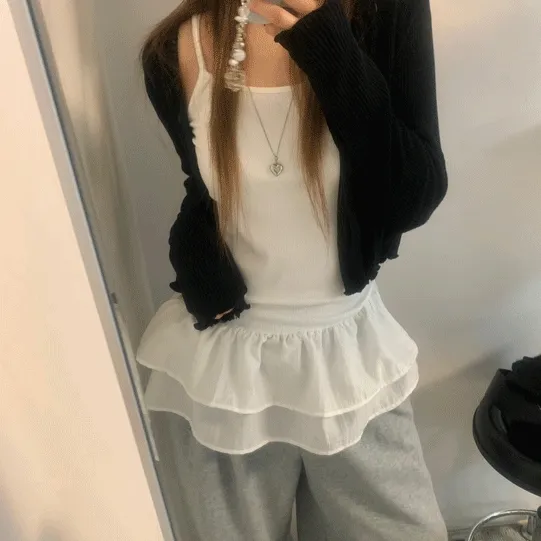 [레이어드/사계절/코디추천] 쁘띠 프릴 주름 레이어드 나시 원피스