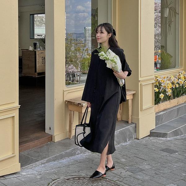 MISEKI SEOUL★韓国★人気★Shirring shirts long one piece 2色 미세키서울 Shirring shirts long one piece WHITE - 위시버킷