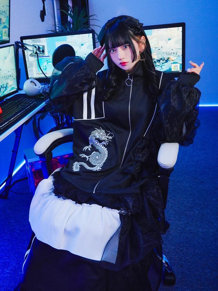 アシンメトリ―フリルジャージパーカー