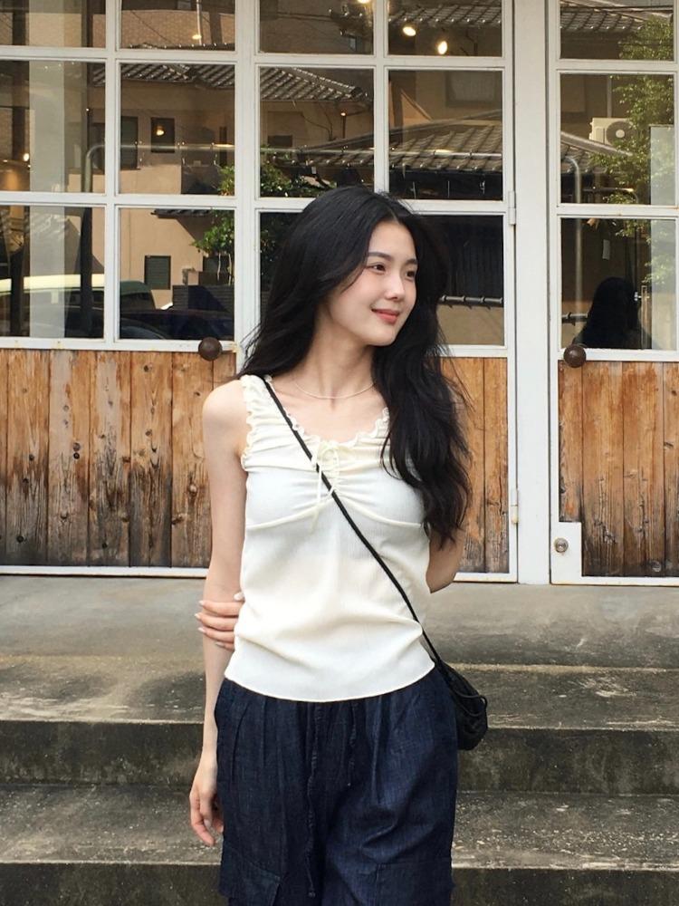 발레코어 리본 셔링  프릴 나시 - 2 color (레몬/블랙)