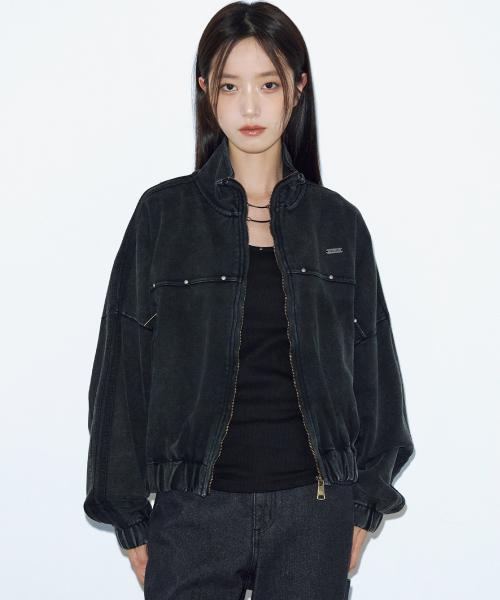 오버핏 스탠드 집업 재킷 [워시드 그레이]