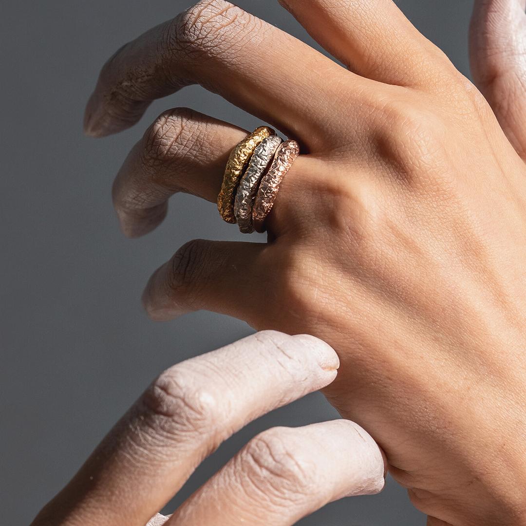 [Cubism] Brick Textured Ring 3PCS Set