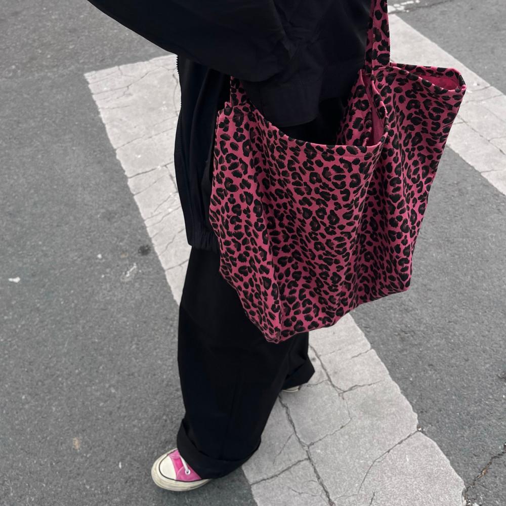 핑크 컬러 레오파드 호피 빅 에코백 (Pink leopard print big eco bag)