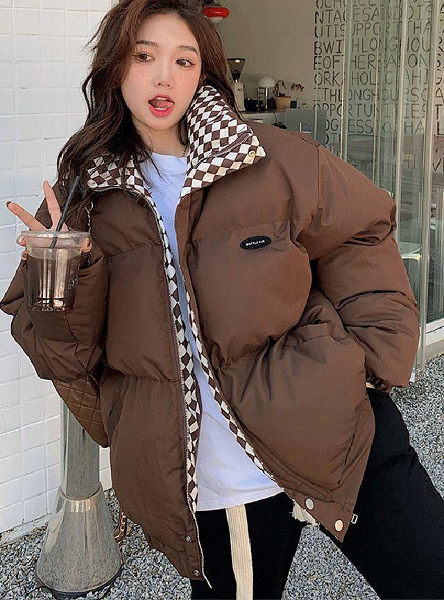 체크 웰론 숏패딩