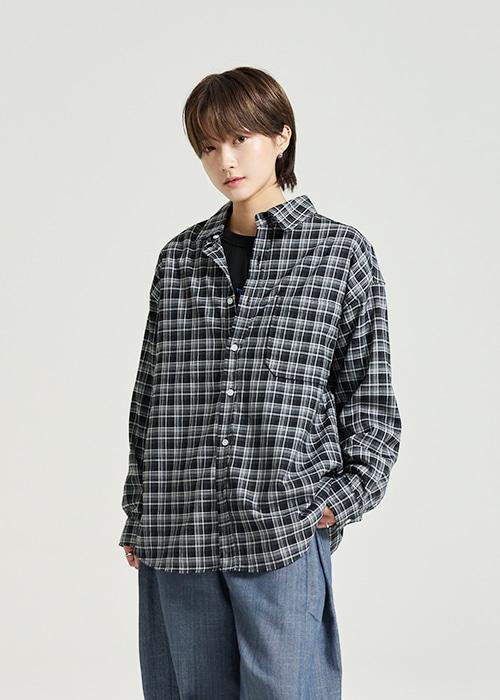 텐셀 오버핏 체크 셔츠 / black