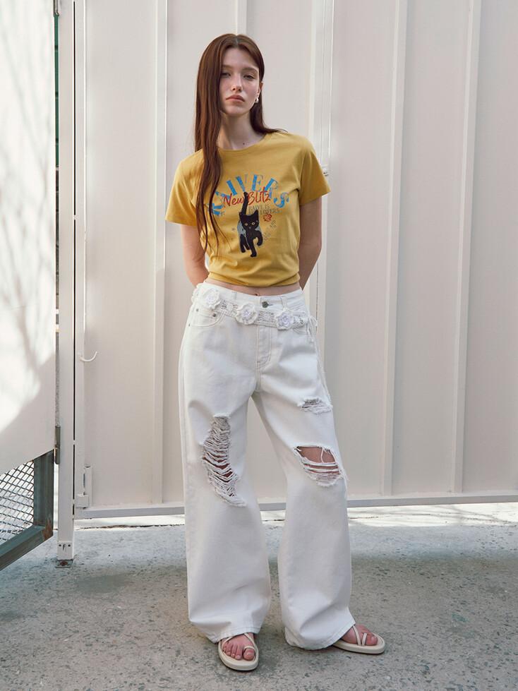 Destroyed Color Denim Pants in White VJ4ML172-01