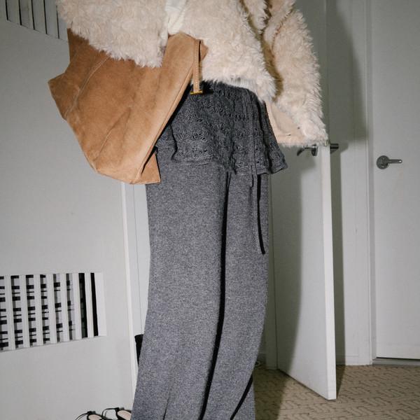 Angora Crochet Layered Pants (Charcoal)