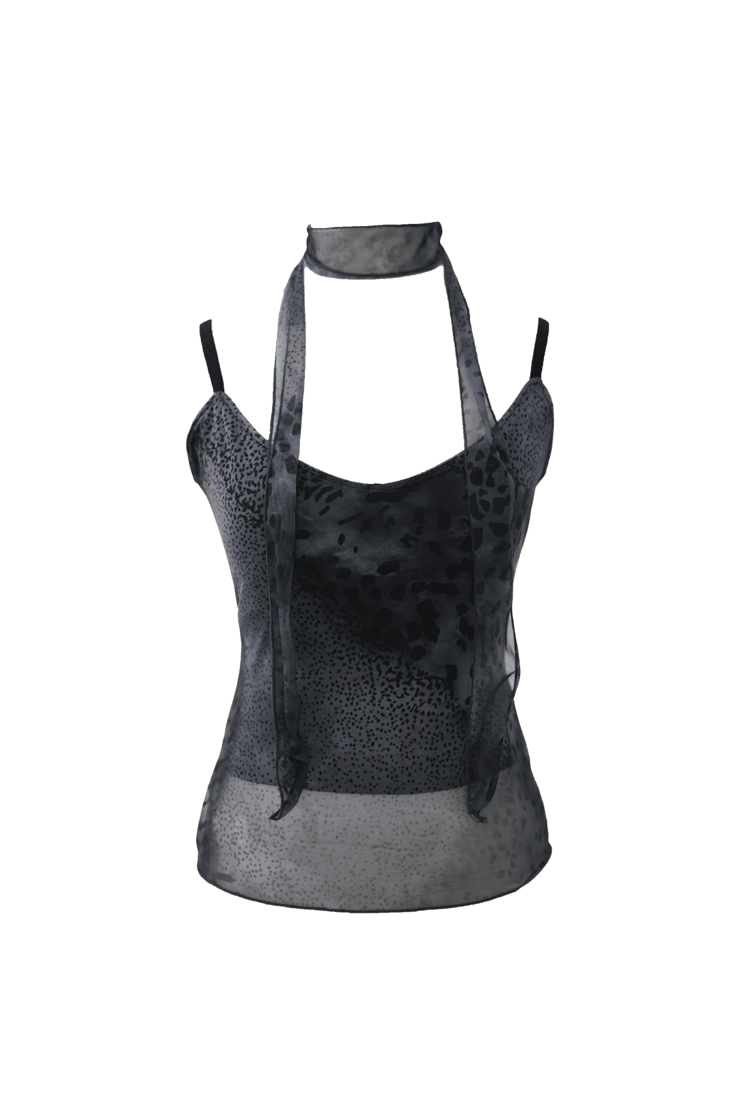 [Pink orchid house] See through leopard sleeveless (scarf set) (Black)