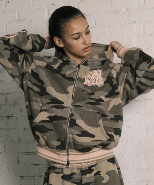 EMBLEM PRINTING HOOD ZIP-UP BROWN