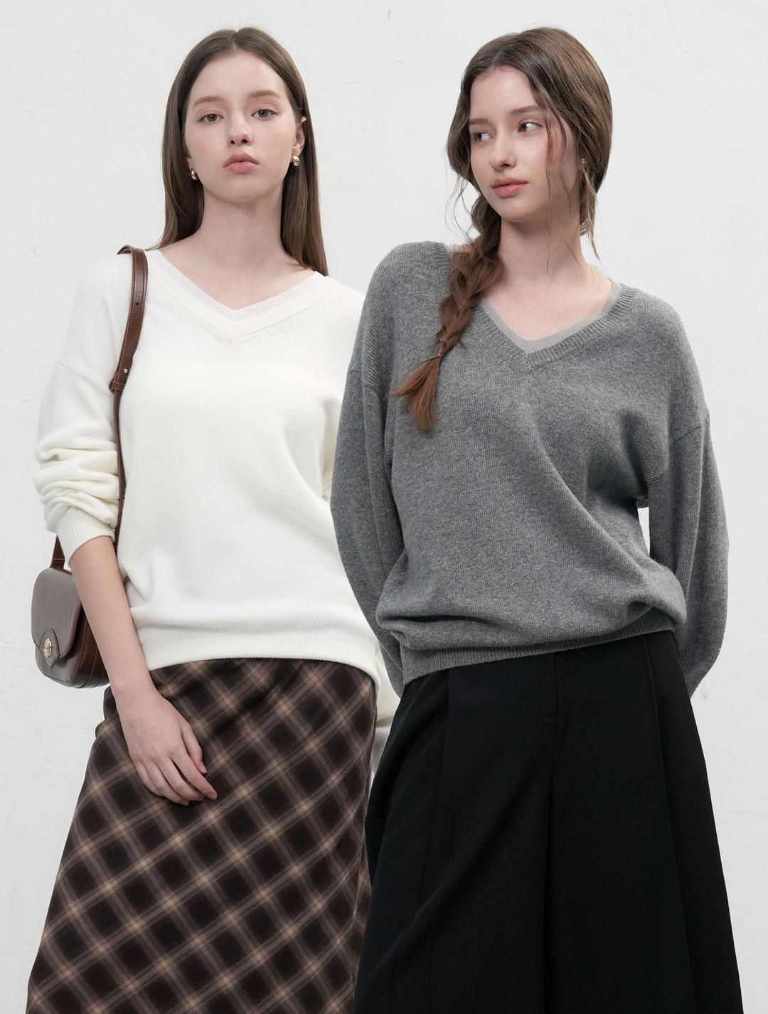 제너럴아이디어 WOMAN 레이어드 브이넥 니트 풀오버 [3COL]