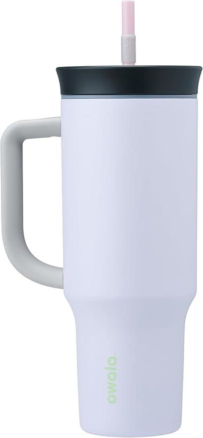 Stainless Steel Triple Layer Insulated Travel Tumbler with Spill Resistant Lid, Straw, and Carry Handle, BPA Free, 40 oz, Purple (Bunny Hop)