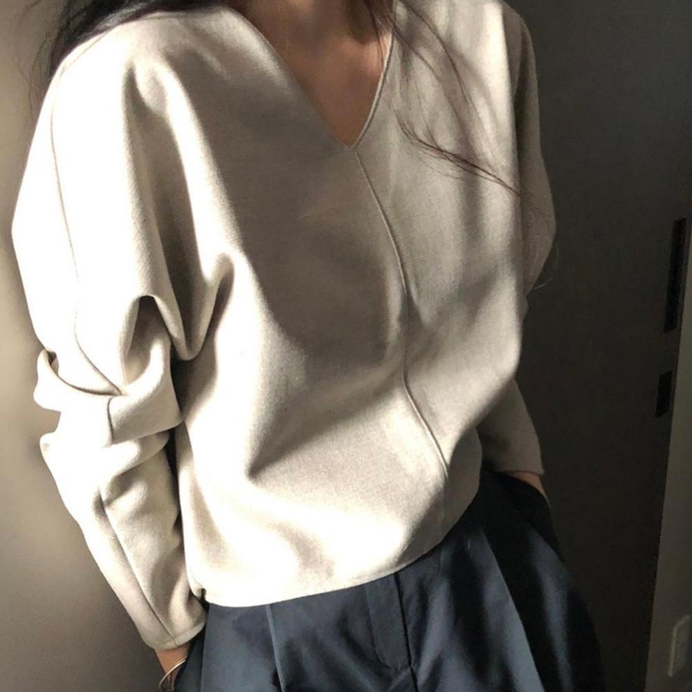 [플레인에떼]플랫 브이 블라우스 (3 color)