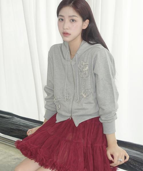 Rose Frill Hoodie Zipup (Melange Grey)