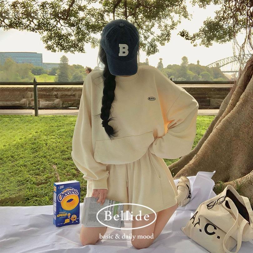 베이델리 [당일출고][벨리드made/단독구매가능]캥거루 포켓 맨투맨 트레이닝 숏팬츠 세트