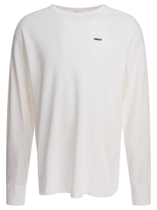 로고 자수 코튼 긴팔 티셔츠