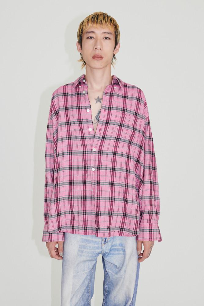 OUR LEGACY 아워레가시 핑크 BD 체크셔츠 Borrwoed BD shirt cerise memory check