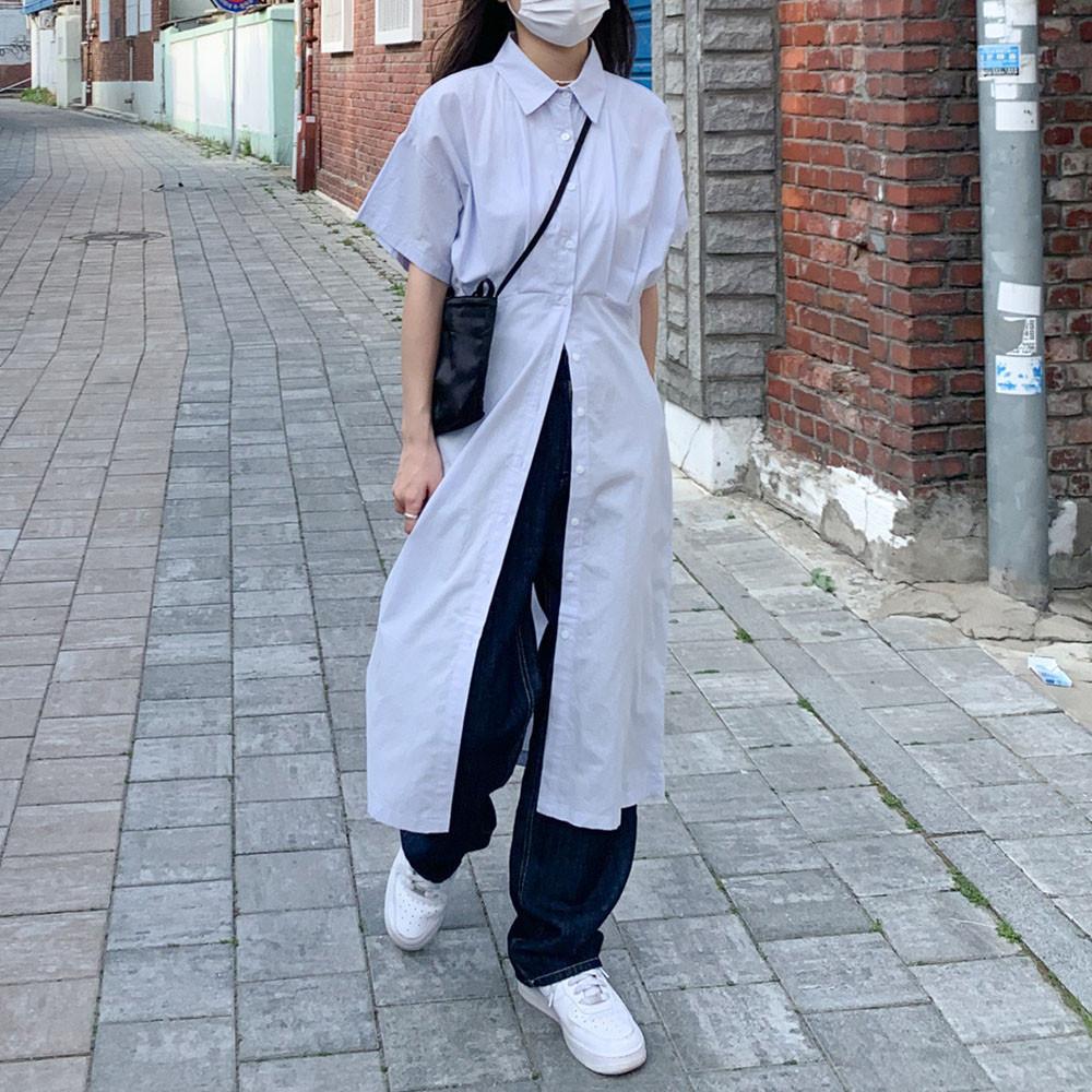 반팔 셔츠 앞단추 레이어드 롱원피스 3color