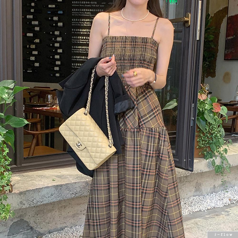리미 체크 스모크밴딩 맥시 나시 롱원피스 2col 봄 여름 레이어드 뷔스티에 제이플로우