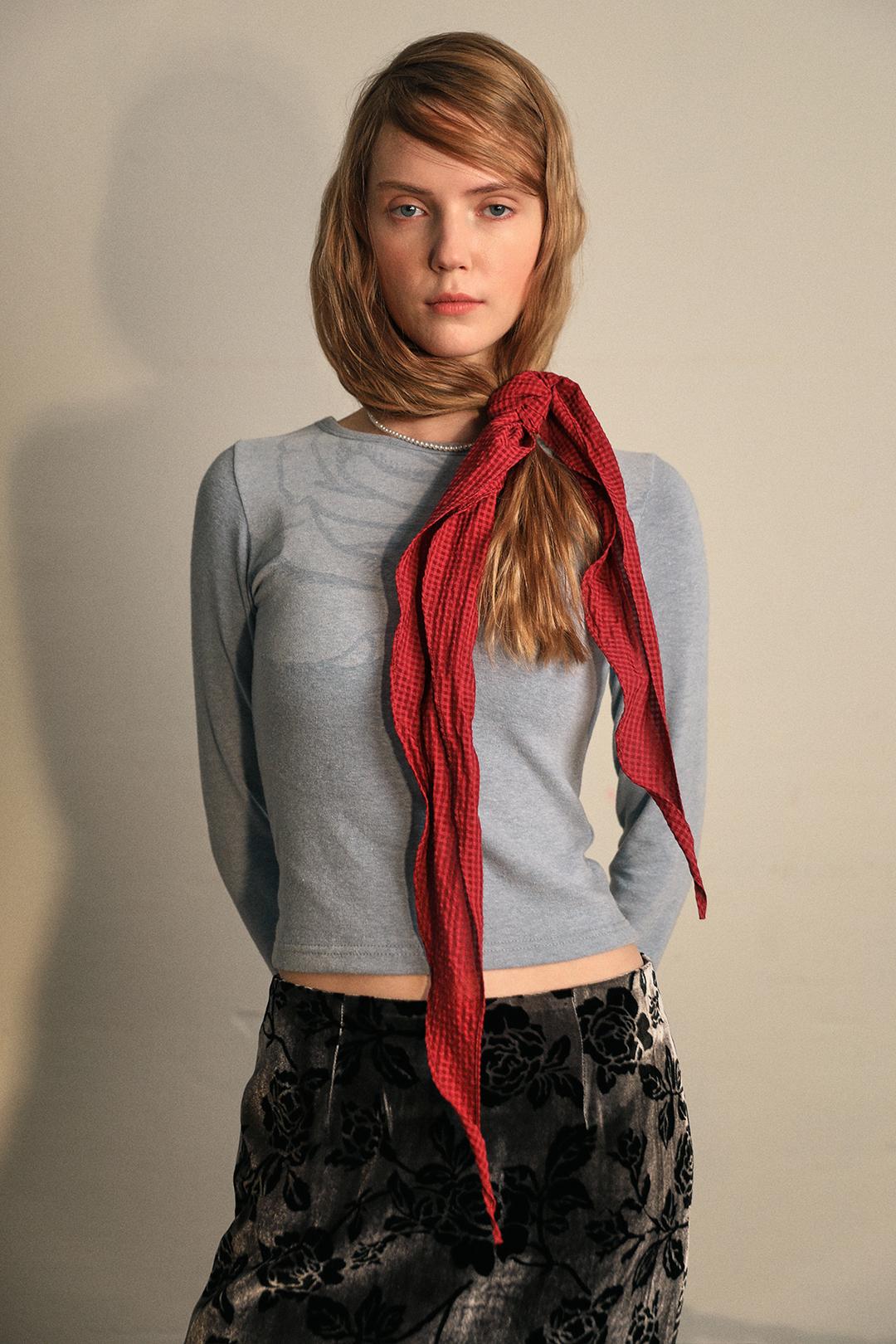 [EXCLUSIVE] GINGHAM CHECK RUFFLE SCARF - ROSE RED