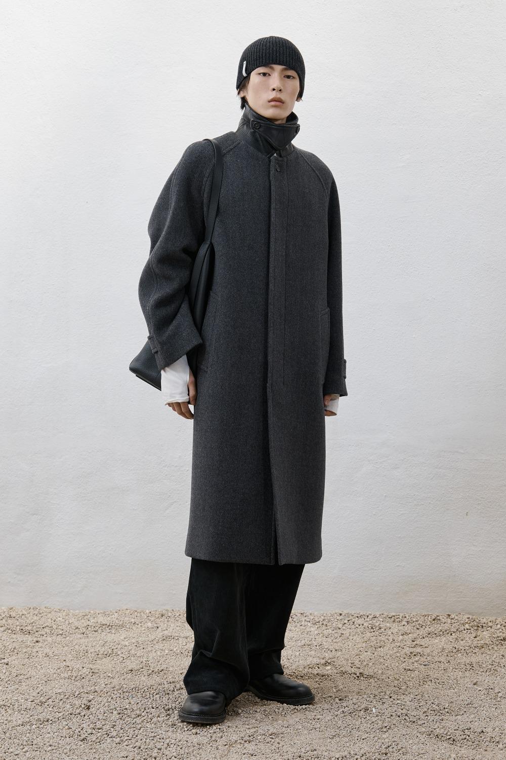 Leather Trim Mac Coat (Pre-order)